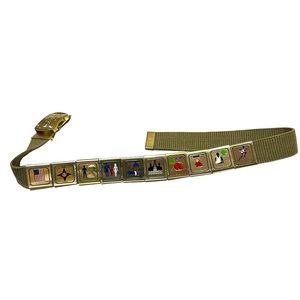 Vintage Boy Scout BSA Web Belt With Merit Badges Slides Brass Buckle